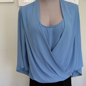 Karen Kane Soft Blue Draped Blouse with Built-In Cami